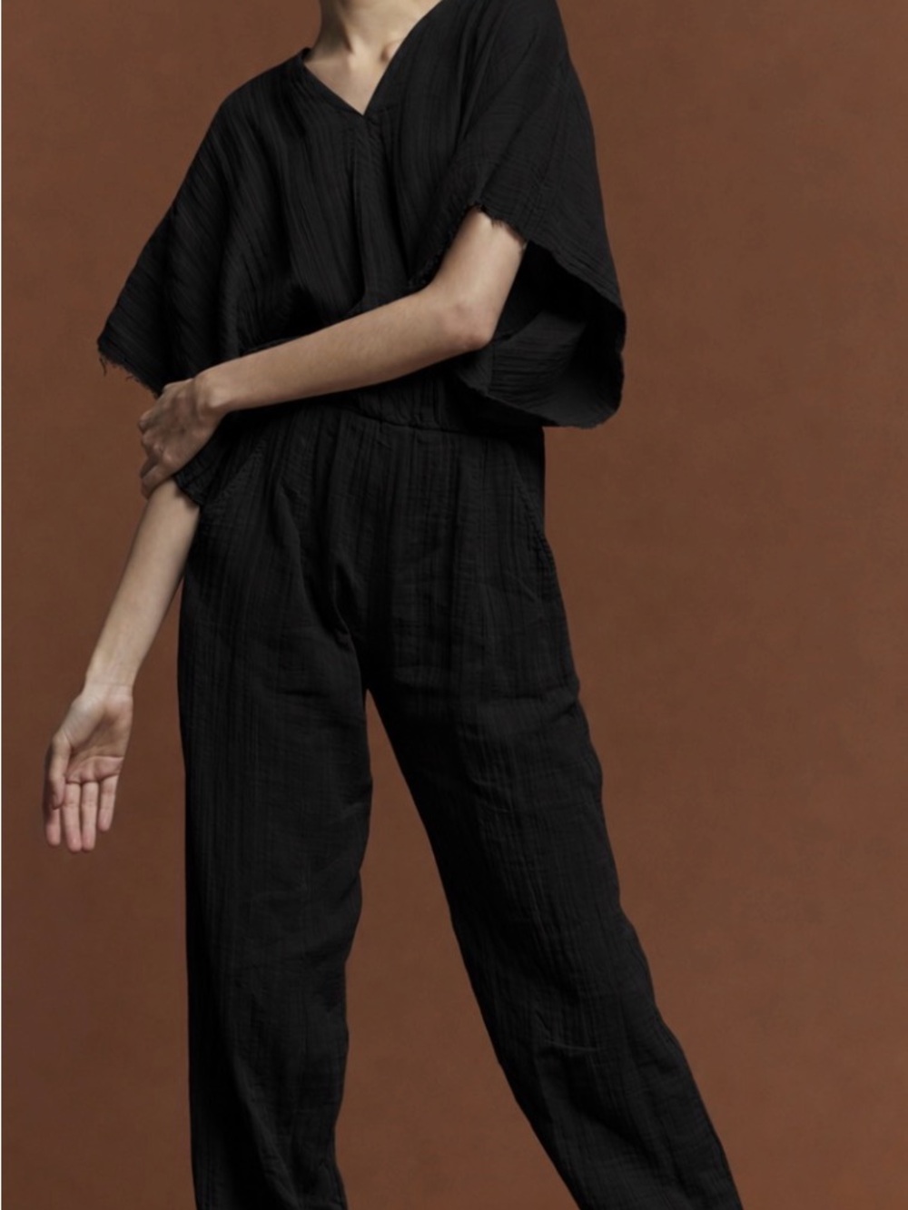 Starkx Black V-Neck Wide Sleeve Jumpsuit with pockets